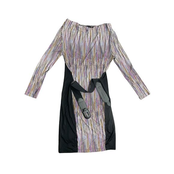 BCBGMAXAZRIA Dress Cowl Neck Multicolor Striped Belted Midi size small - Picture 1 of 5
